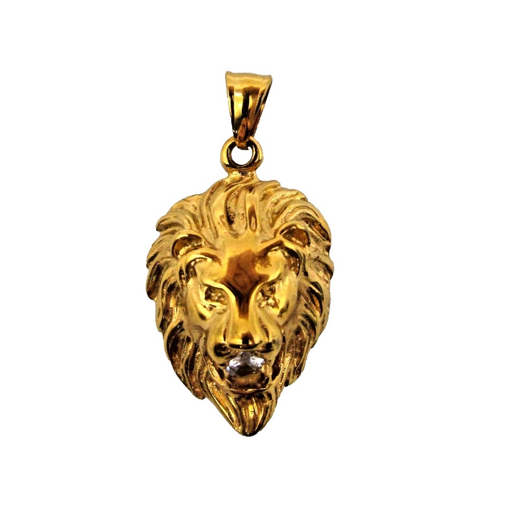 Vintage Large Gold Toned Lion Head 3D Pendant CZ Stone in Mouth 1.5"